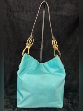 JPK Paris 75 Turquoise Nylon Hobo Bag Gold Hardware Y2K